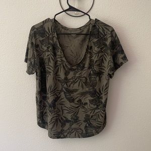 Olive green tropical T-shirt
